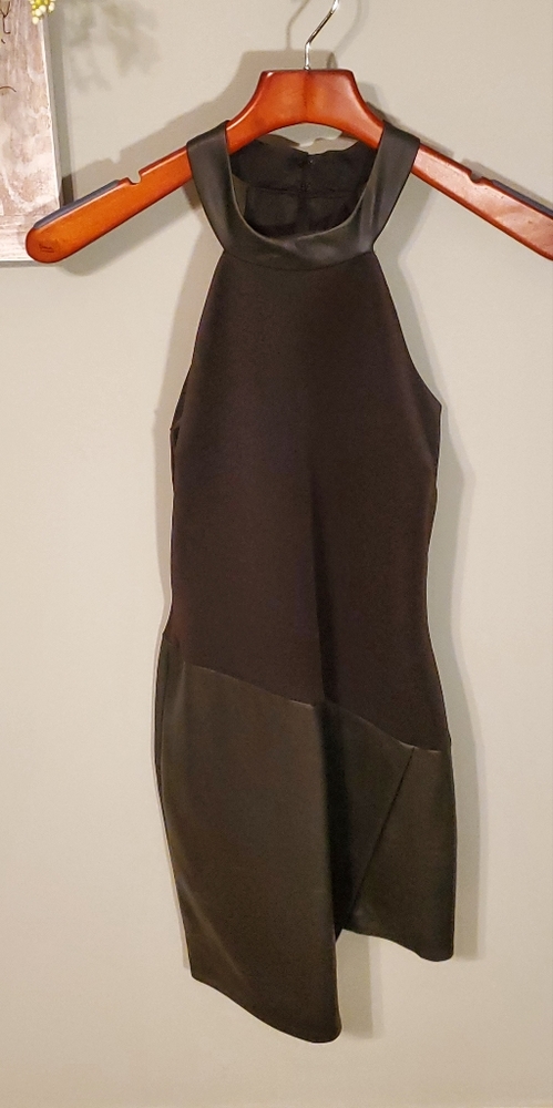 Venus Black Feaux Leather Sexy Halter Dress